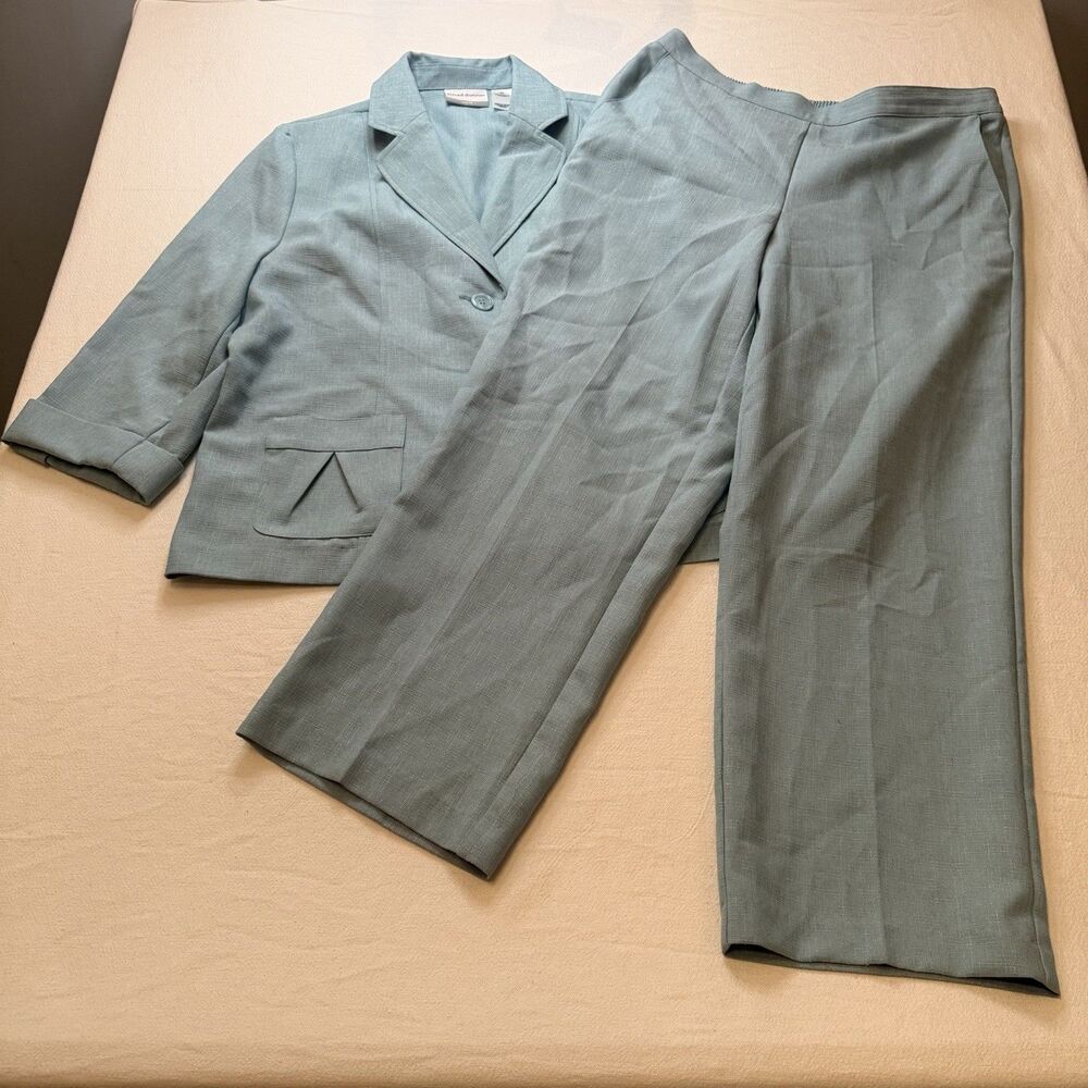 Alfred Dunner 2 Pc Set Jacket & Pant Suit Set Womens 16P/14P Green Elastic Waist